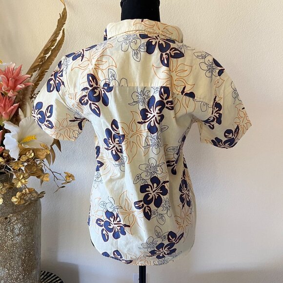Hawaiian Floral Vacation Vintage Inspired Button Up Cotton Collared Shirt S NWT - Picture 3 of 8